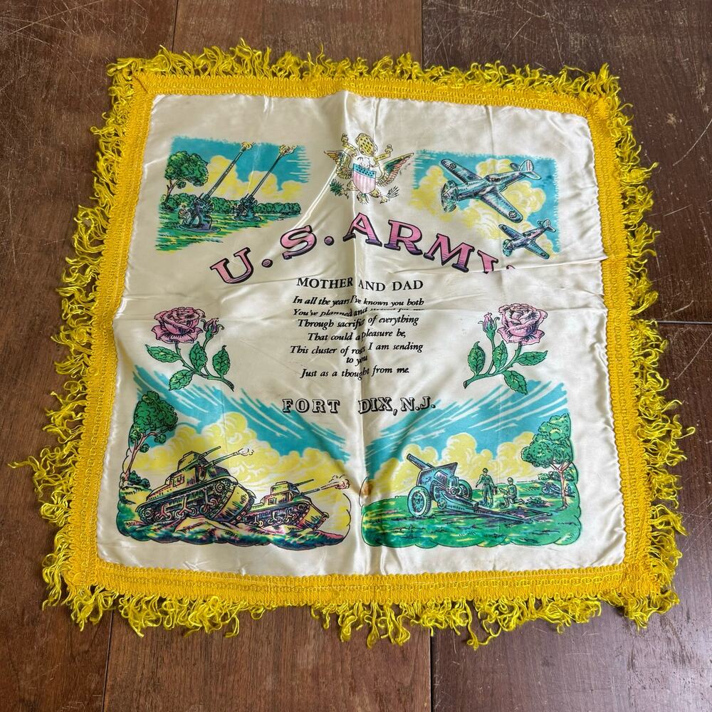 WWII‎ WW2 Fort Dix, New Jersey Mother & Dad Poem Satin Souvenir Pillow Case